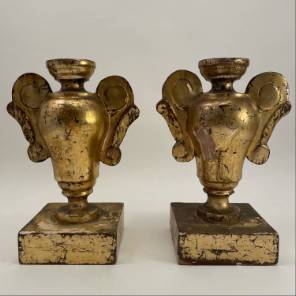 A Pair of 18th C. Italian Carved and Gilded Urns